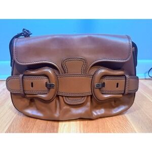 Fendi B Bis Shoulder Bag Rovere Tan Calfskin Double Buckle Chain Strap Authentic